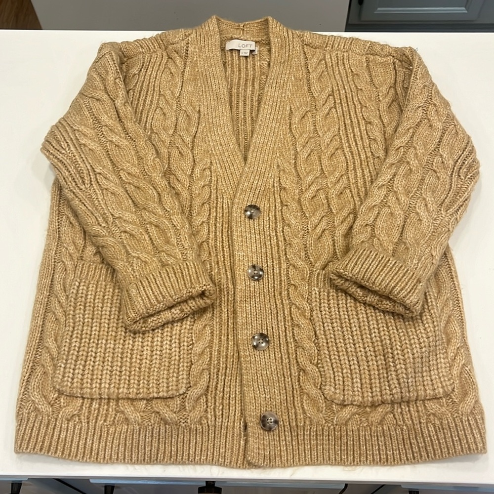 LOFT soft tan boyfriend cardigan